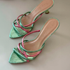 Open Mule Metalizado Verde com Rosa