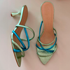 Open Mule Metalizado Verde com Azul