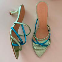 Open Mule Metalizado Verde com Azul