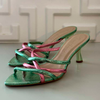 Open Mule Metalizado Verde com Rosa